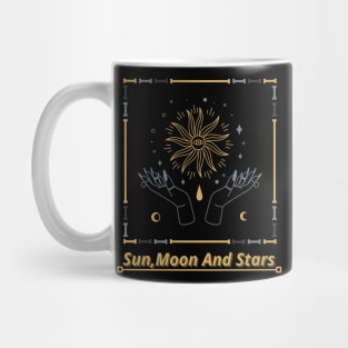 Spiritual Sun,Moon and Stars Hands Holding The Sun Design Mug